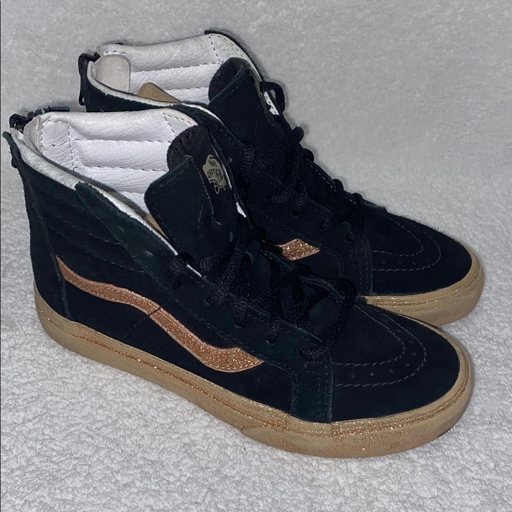 Vans sk8 rose gold glitter black zip sneakers youth 2.5